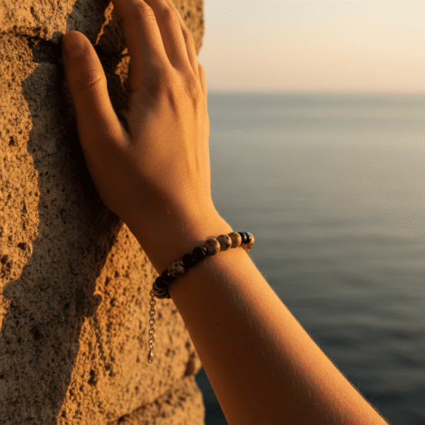 Bracciale Unisex in Agata Maculata e Onice Nero - immagine 3