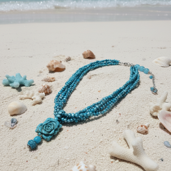 Collana Multifilo Turchese con Ciondolo a Rosa - immagine 5