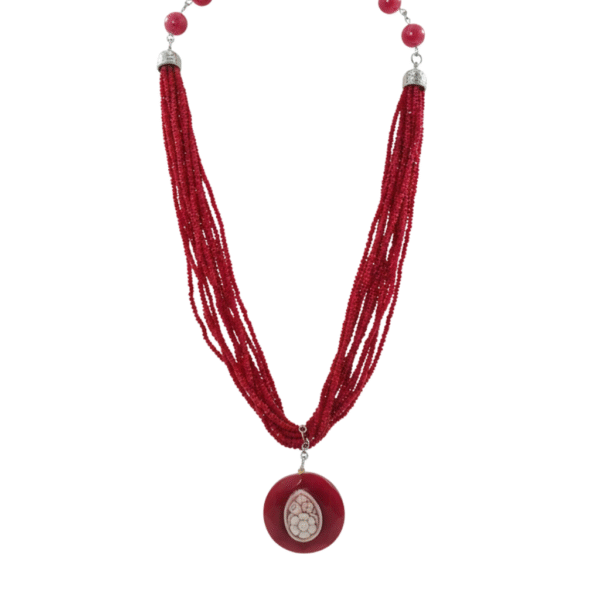 Collana Multifilo Rossa con Cammeo Sardonico