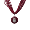 Collana donna multifili in cristallo di radici di rubini con pietre agata mm15x15 e ciondolo in agata color rubino