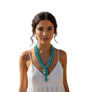 Collana Multifilo Turchese con Ciondolo a Rosa