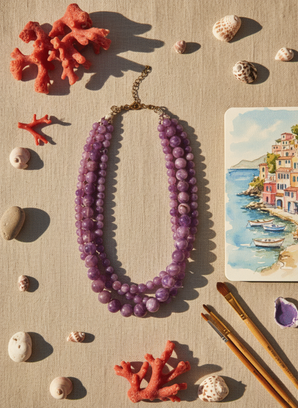 Collana a Tre Fili Viola Effetto Pietra - immagine 4