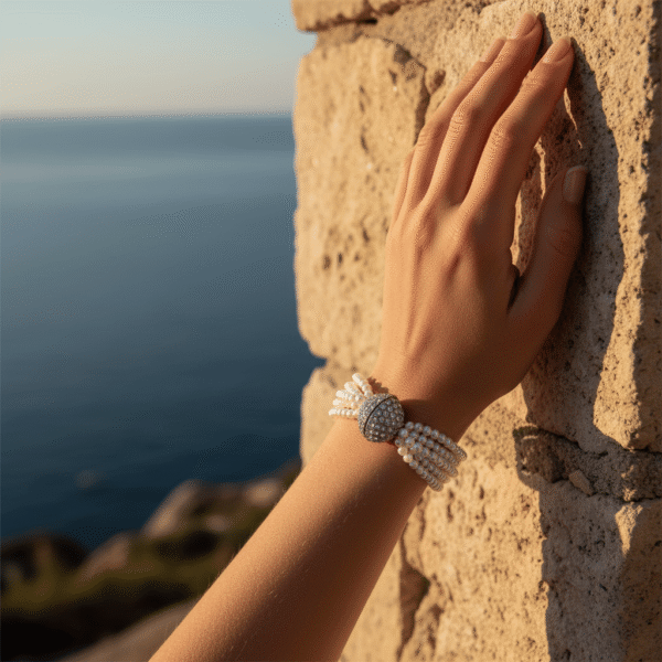 Bracciale Multifilo di Perle con Chiusura Gioiello - immagine 3