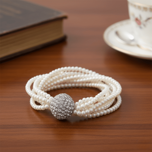 Bracciale Multifilo di Perle con Chiusura Gioiello - immagine 4