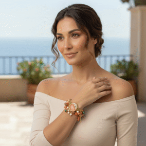Bracciale Statement con Occhio di Gatto e Perle