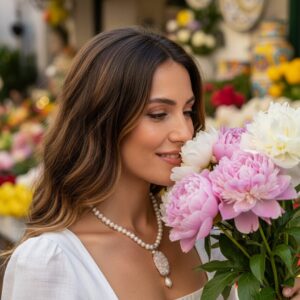 Collana di Perle di Fiume con Cammeo Originale Floreale