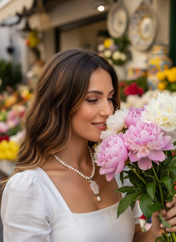 Collana di Perle di Fiume con Cammeo Originale Floreale - immagine 2