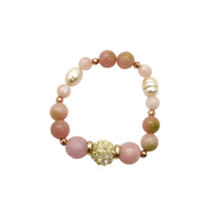 Bracciale Elastico in Quarzo Rosa, Corallo e Perle