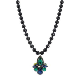 Collana Onice Nero con Ciondolo Pavone