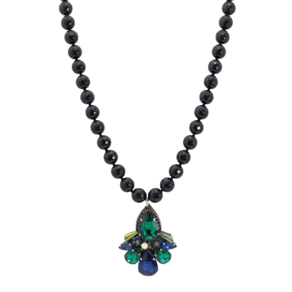 Collana Onice Nero con Ciondolo Pavone