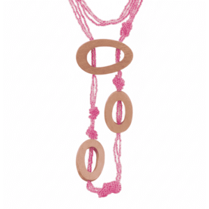 Collana Lunga Fucsia con Ciondolo in Legno