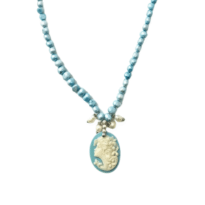 Collana Stile Positano con Cammeo Azzurro e Perle