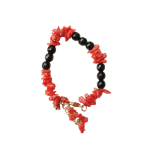 Bracciale in Corallo Rosso Originale e Onice Nero