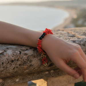 Bracciale in Corallo Rosso Originale e Onice Nero