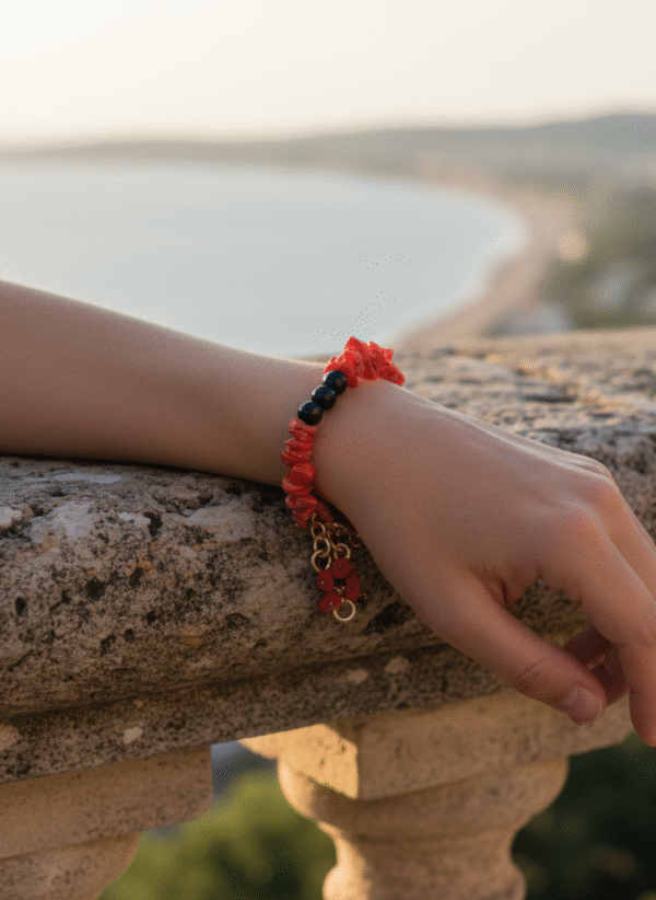 Bracciale in Corallo Rosso Originale e Onice Nero - immagine 2