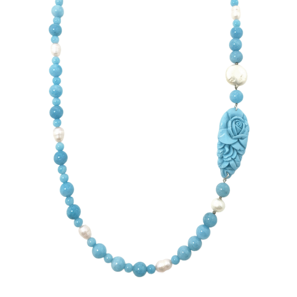 Collana in Agata Azzurrite e Perle Barocche