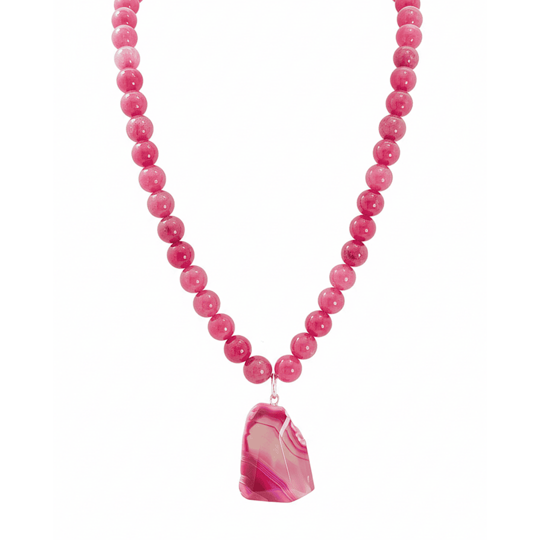 Collana Girocollo Agata Fucsia con Ciondolo