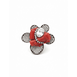 Anello Fiore di Corallo e Cristalli