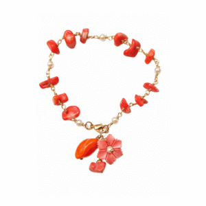 Bracciale Estivo in Corallo e Perle con Ciondolo Fiore