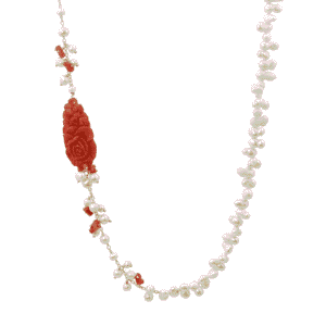 Collana di Perle Barocche con Ciondolo Corallo