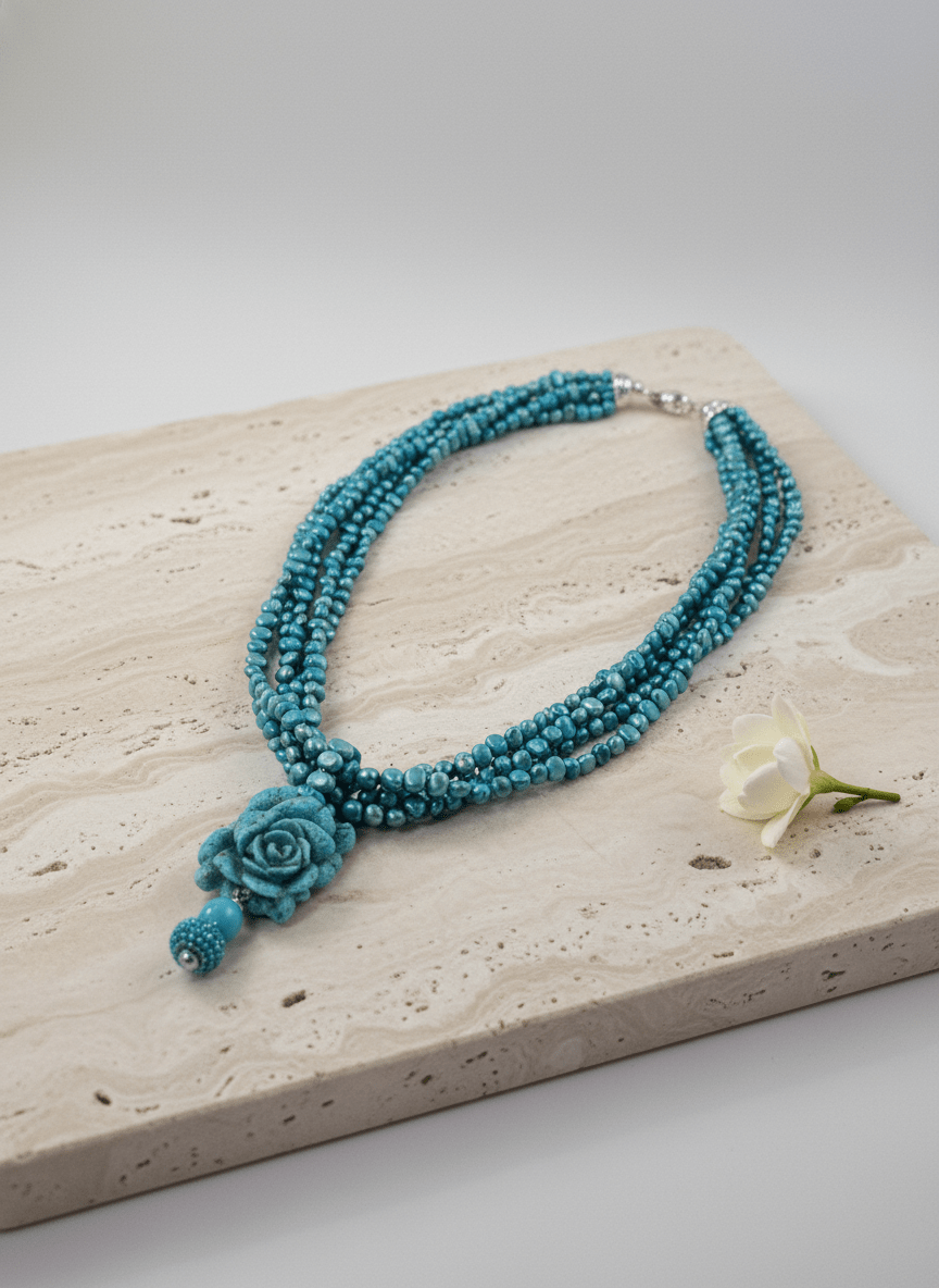 Collana Multifilo Turchese con Ciondolo a Rosa - immagine 6