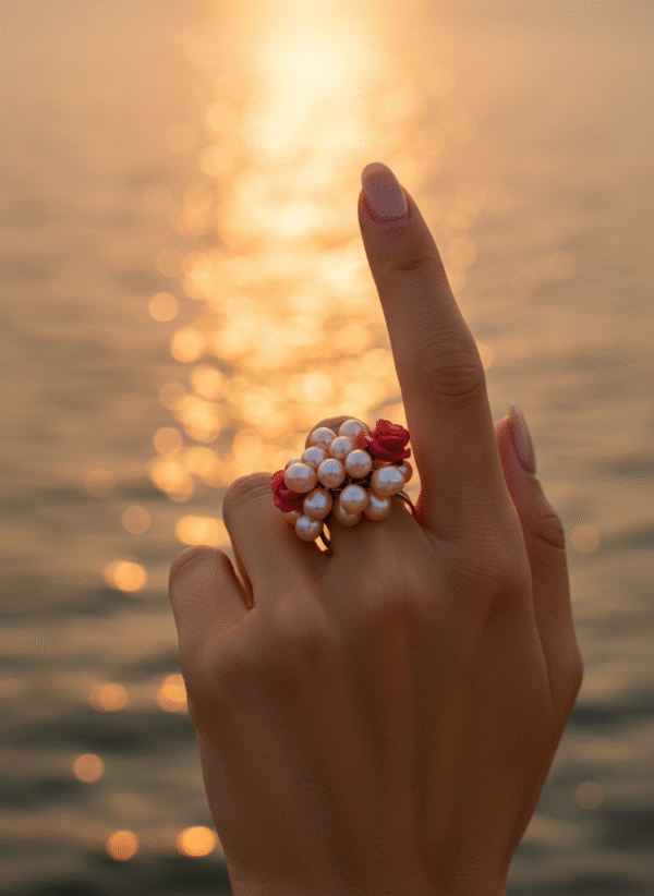 Anello Romantico con Perle Barocche e Roselline - immagine 2