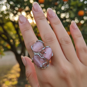 anello-quarzo-rosa-regolabile-statement-argento-donna-fatto-a-mano