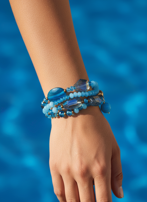 Bracciale Multifilo "Oceano" in Agata e Cristalli - immagine 2