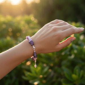 Bracciale Donna in Pietre Naturali Onice Lavanda, Cristallo e Ametiste