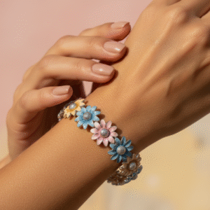 bracciale-elastico-fiori-smaltati-colorati-magie-creative