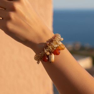bracciale-elastico-cristalli-dorati-corniola-agata-fatto-a-mano-magie-creative