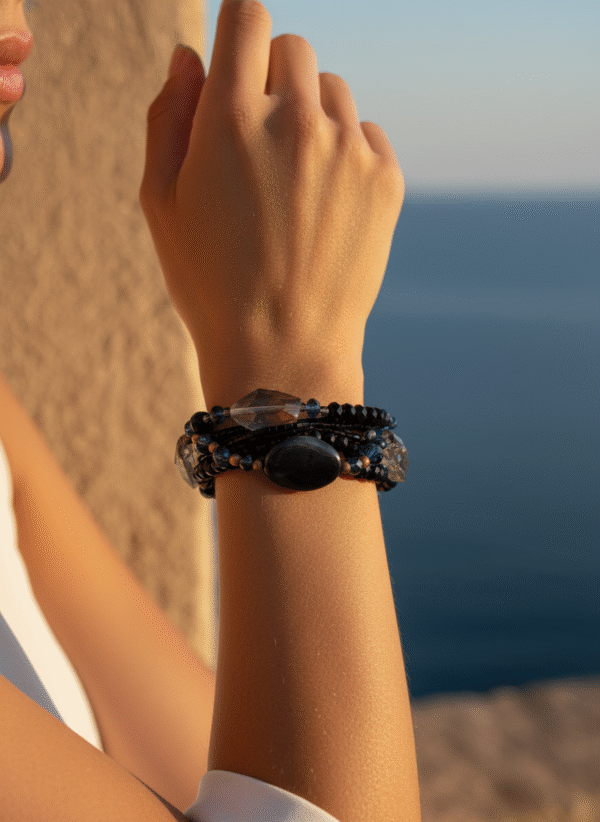 Bracciale Multifilo da Sera con Onice e Cristalli - immagine 2
