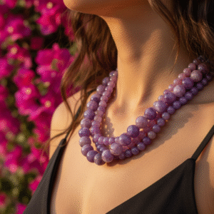 Collana a Tre Fili Viola Effetto Pietra