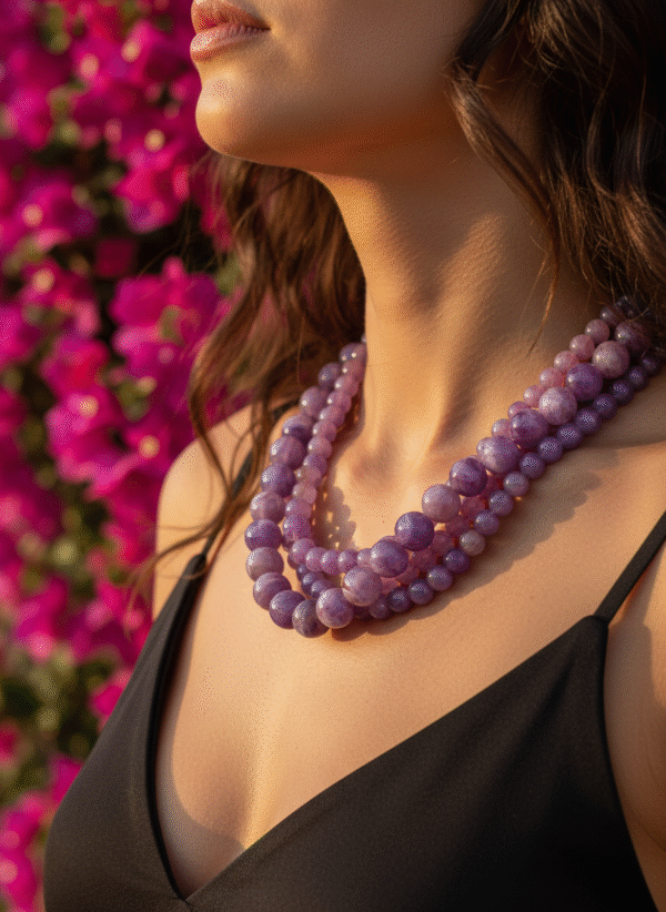 Collana a Tre Fili Viola Effetto Pietra - immagine 2