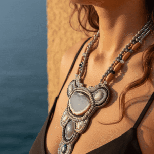 Collana Etnica a Tre Fili con Agata e Legno