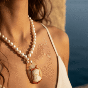 Collana d'Artista con Cammeo, Onice e Perle