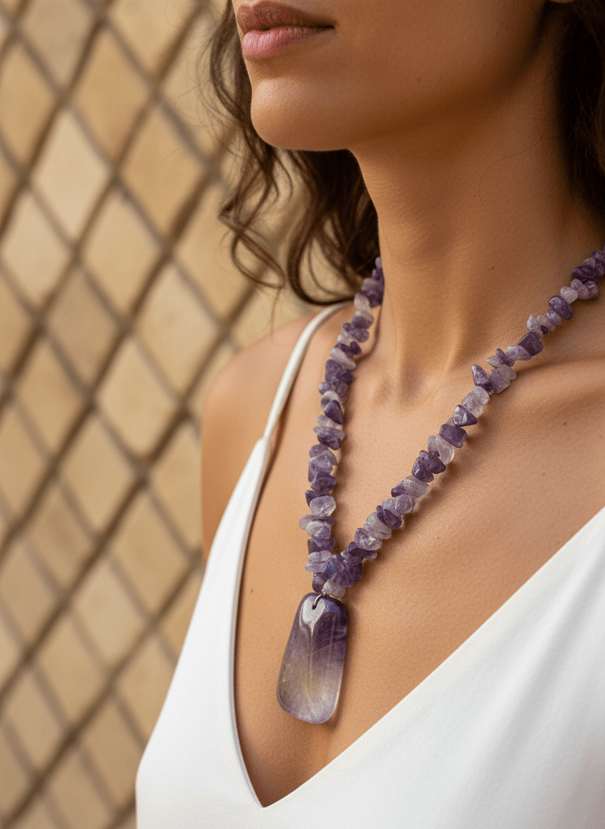 Collana in Ametista Grezza con Ciondolo Sfumato - immagine 2