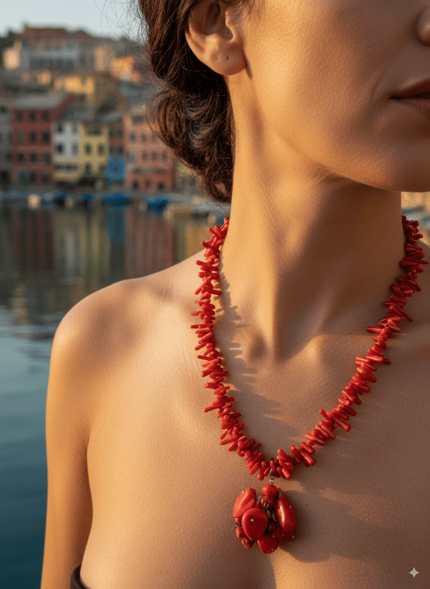 Collana in Corallo Rosso con Ciondolo a Grappolo - immagine 2