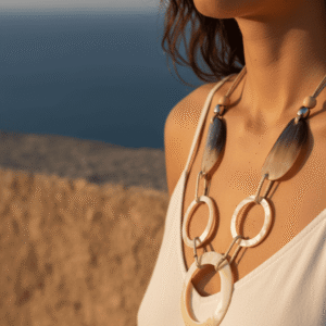 Collana Lunga Etnica in Corno e Madreperla