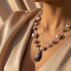 collana-perle-grigie-cristalli-ciondolo-agata-grezza-magie-creative