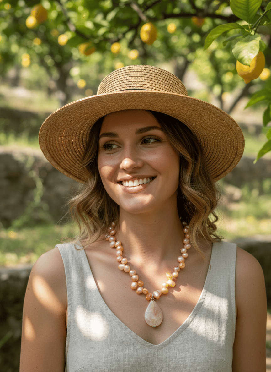 Collana Capri con Perle Arancioni e Agata - immagine 3