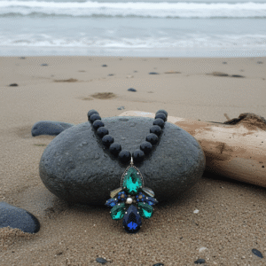 Collana Onice Nero con Ciondolo Pavone