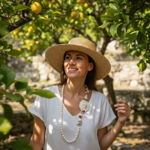 Collana Asimmetrica con Cammeo Originale e Perle - immagine 4
