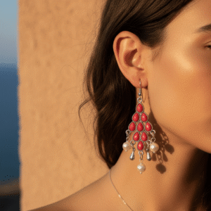 Orecchini Chandelier Rossi con Madreperla