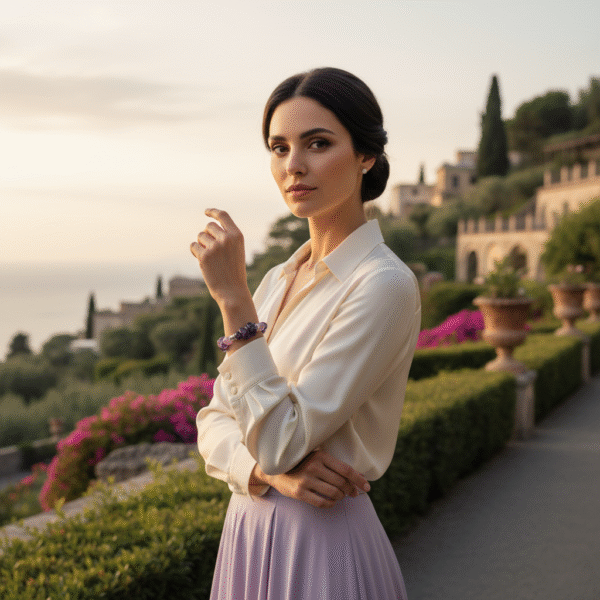 Bracciale Donna in Pietre Naturali Onice Lavanda, Cristallo e Ametiste - immagine 3