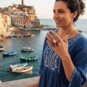Anello Fiore di Corallo e Cristalli