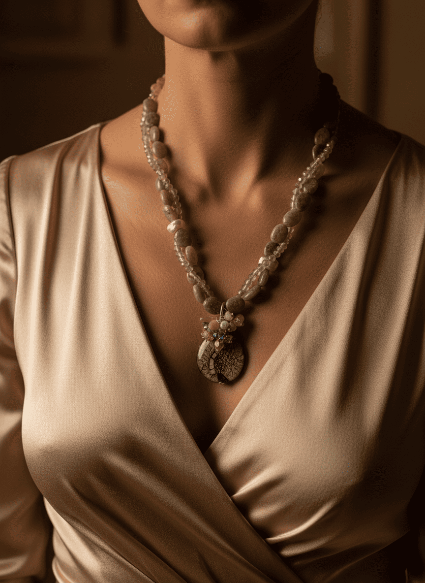 Collana in Agata Verde Oliva con Cristalli e Perle - immagine 4