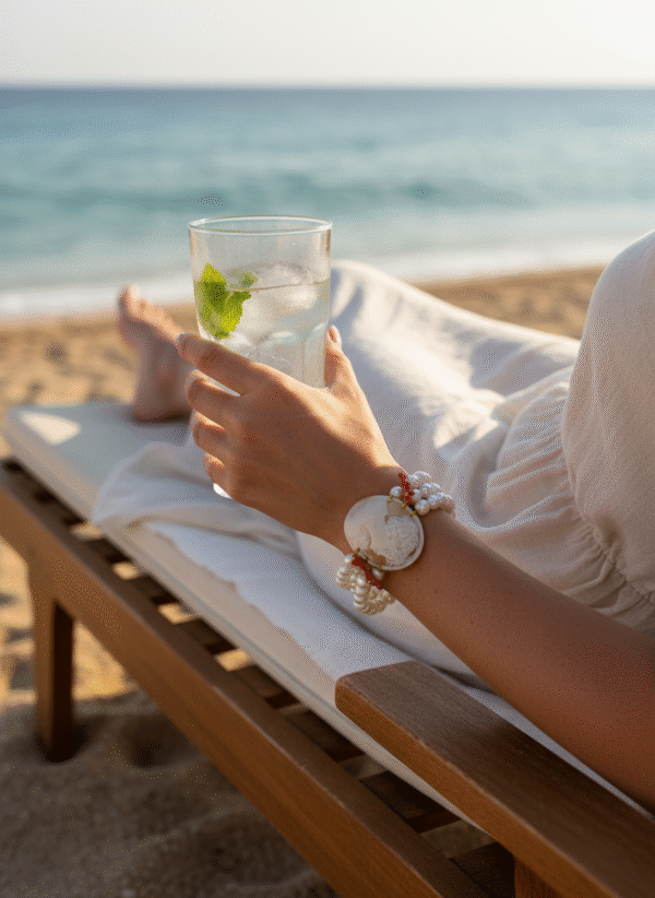 Bracciale a Fascia con Cammeo, Perle e Corallo - immagine 3
