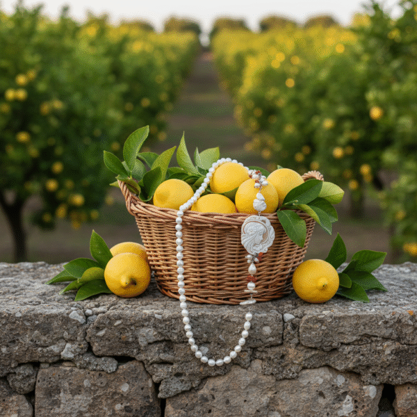 Collana Asimmetrica con Cammeo Originale e Perle - immagine 6