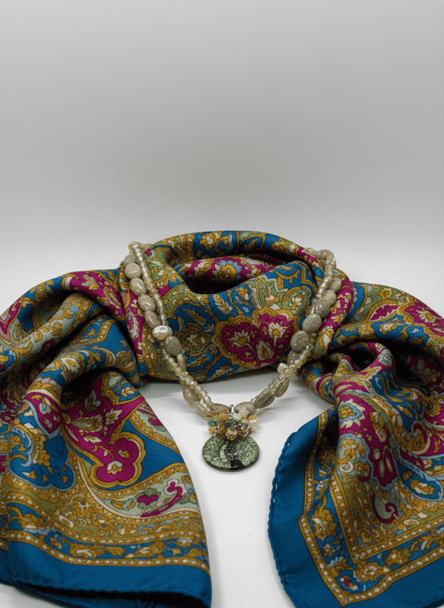 Collana in Agata Verde Oliva con Cristalli e Perle - immagine 3